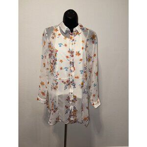 Hope Springs Top Blouse & Camisole Women Small Floral Semi Sheer Long Sleeve New